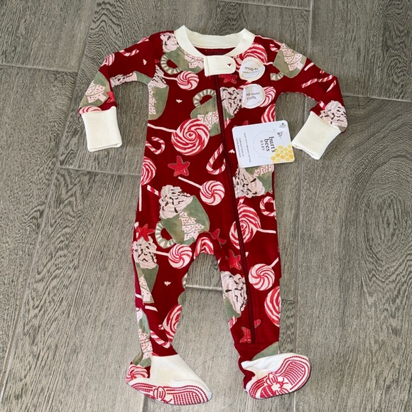 Burt’s bees baby organic cotton snug fit cocoa and candy footed pajamas red - Picture 2 of 8